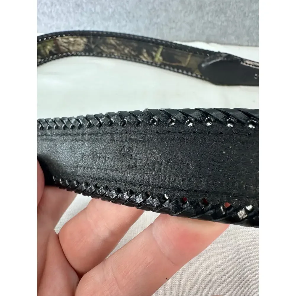 Nocona Men's 44 Western Belt Embossed Silver Tone Buckle Camo Black Leather Belt